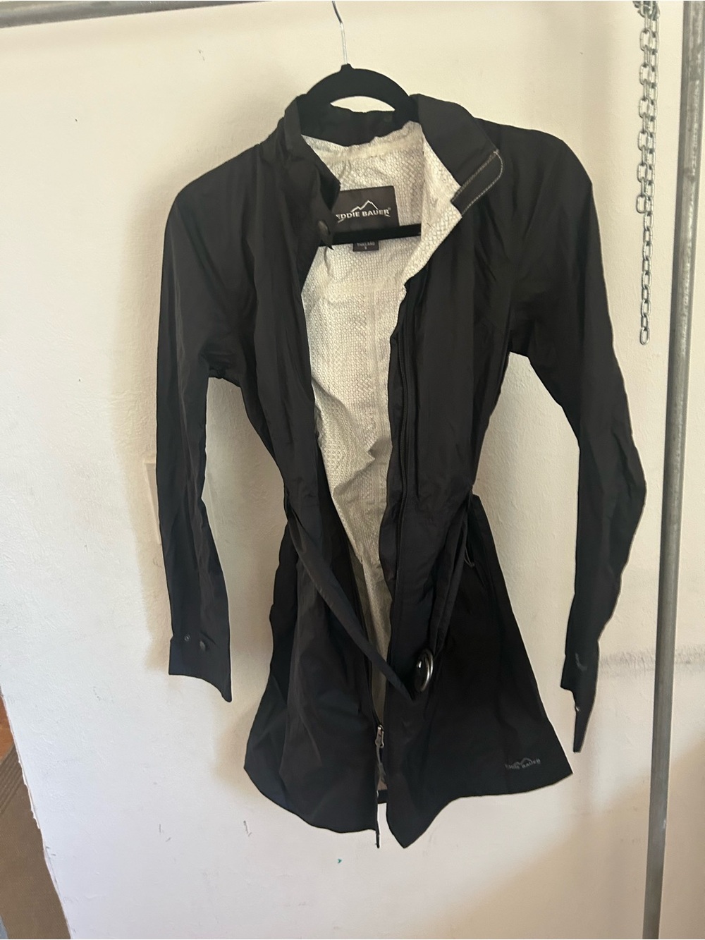 Eddie Bauer Black Lightweight Packable Women's Jacket parka LONG peacoat length